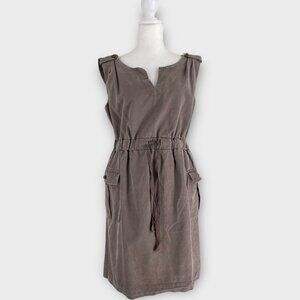 Coquille Brown Anthropologie Cargo Pockets Utility Cinched Waist Sheath Dress M